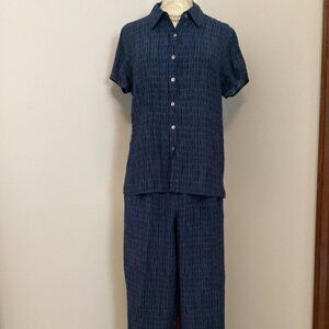 VTG VALERIE STEVENS SHORT SLEEVE TOP & BARREL LEG HIGH WAIST PANTS SET S/M BLUE